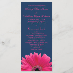 Hot Pink Gerbera Daisy Navy Blue Wedding Program