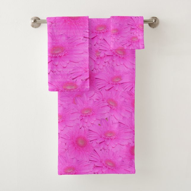 Hot Pink Gerbera Flowers, Bathtowel Set, Bath Towel Set (Insitu)