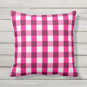 Hot Pink Gingham Pattern Outdoor Cushion
