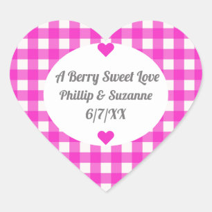 Hot Pink Gingham Wedding Favour Jelly Jar Labels