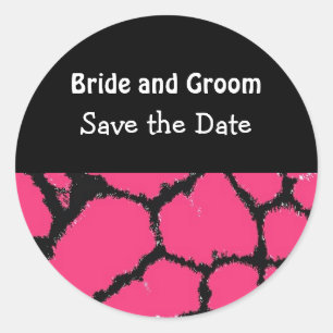 Hot Pink Giraffe Pattern Save the Date Classic Round Sticker