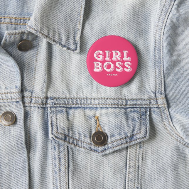 Hot Pink Girl Boss Retro Marquee Personalised 6 Cm Round Badge (In Situ)