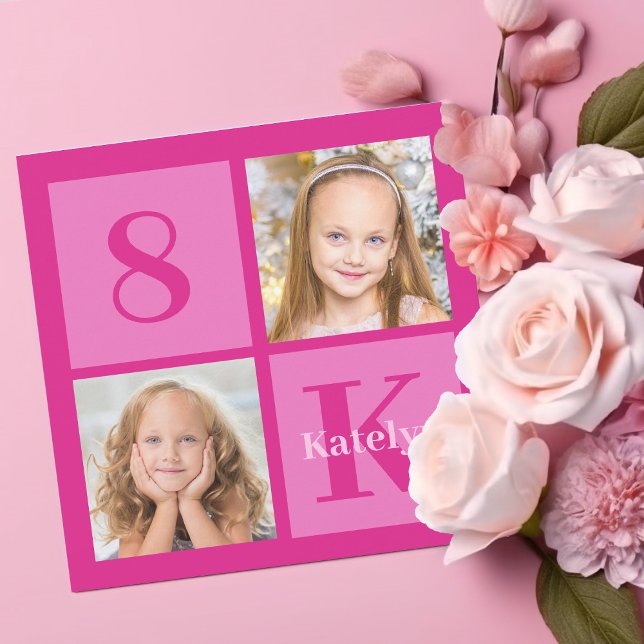 Hot Pink Girl Photo Collage Chic Birthday Party Invitation (Creator Uploaded)