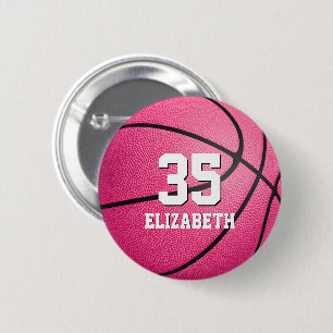 hot pink girls' basketball personalized 6 cm round badge