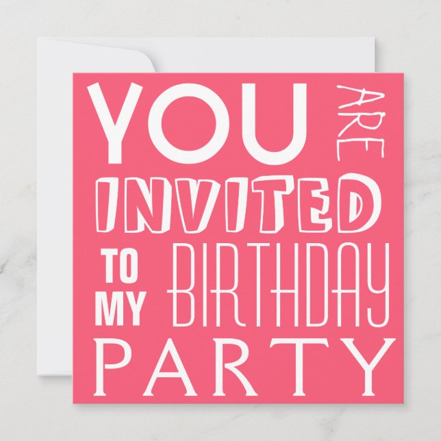 Hot Pink Girl's Birthday Party Text Invitation (Front)