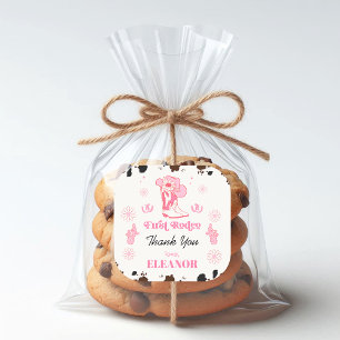 Hot Pink Girls First Rodeo 1st Birthday Thank You Square Sticker