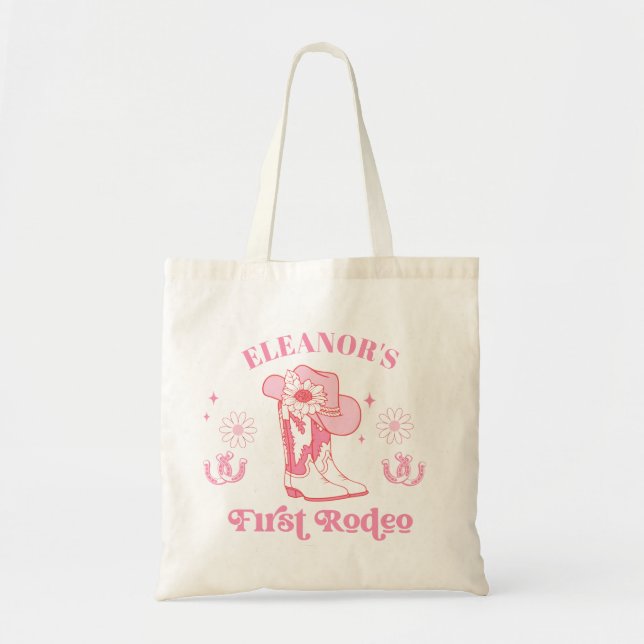 Hot Pink Girls First Rodeo 1st Birthday Tote Bag (Front)