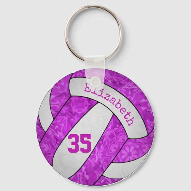 hot pink girls' volleyball keychain name number (Front)