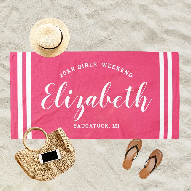 Hot Pink Girls Weekend Personalised Name Beach Towel (Creator Uploaded)