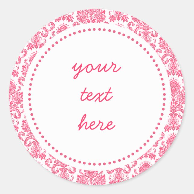 Hot Pink Girly Damask Label (Front)