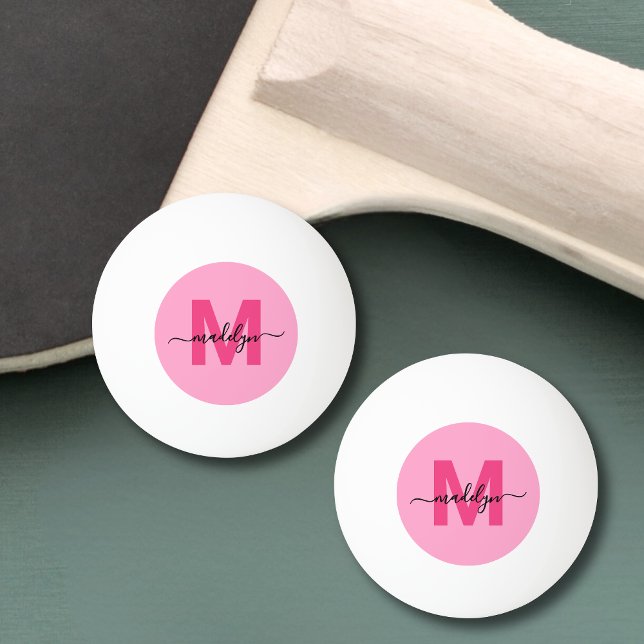 Hot Pink Girly Monogram Name Ping Pong Ball (Hot Pink Girly Monogram Name Ping Pong Ball)