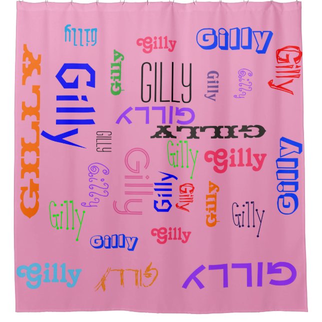 Hot Pink Girly Name Collage Customisable Shower Curtain (Front)