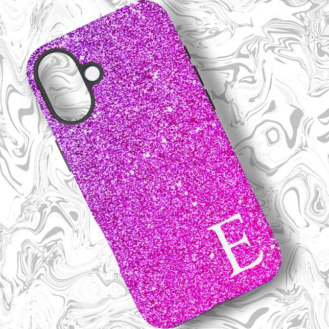 Hot Pink Girly Printed Glitter Cute Monogram Case-Mate iPhone Case (Creator Uploaded)