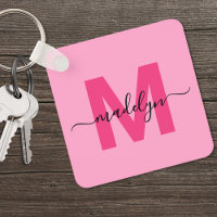 Hot Pink Girly Script Name Monogram