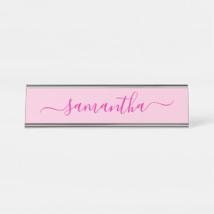 Hot Pink Girly Signature Desk Name Plate