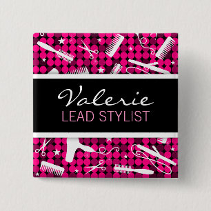 Hot Pink Glam Custom Hair Salon Name Badge