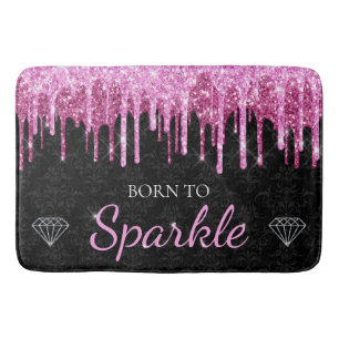 Hot Pink Glam Dripping Glitter Born To Sparkle Bath Mat