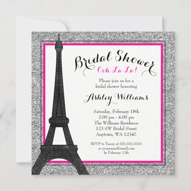 Hot Pink Glam Paris Bridal Shower Invitation (Front)