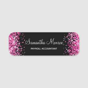 Hot Pink Glitter and Black Name Tag