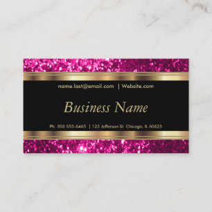 Hot Pink Glitter and Elegant Gold Business Card