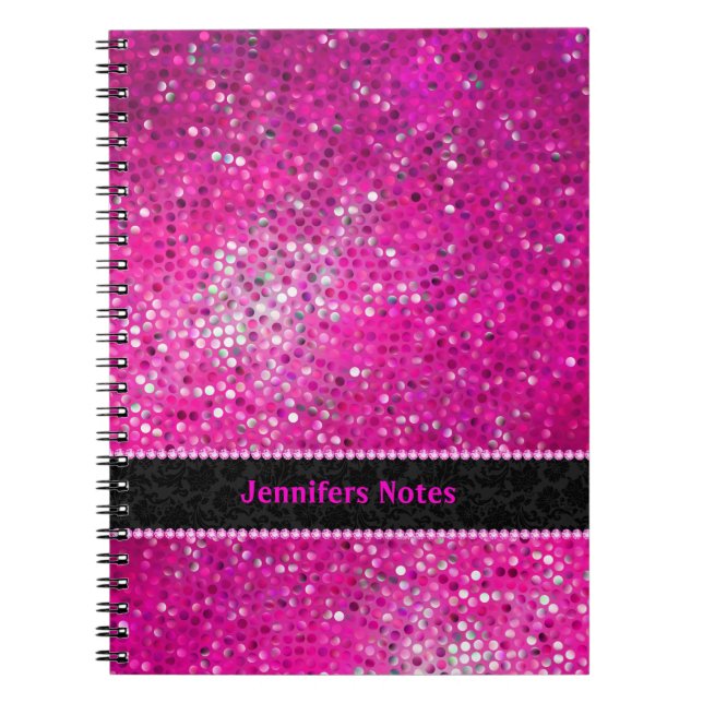 Hot Pink Glitter Black Accents Notebook (Front)