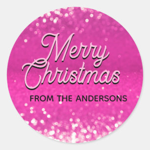 Hot Pink Glitter Bokeh Custom Text Classic Round Sticker