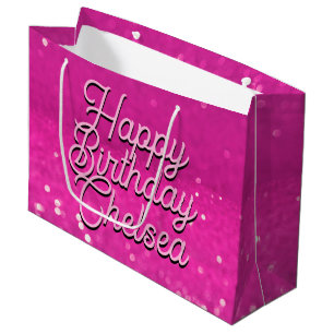 Hot Pink Glitter Bokeh Custom Text Large Gift Bag