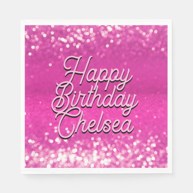 Hot Pink Glitter Bokeh Custom Text Napkin (Front)