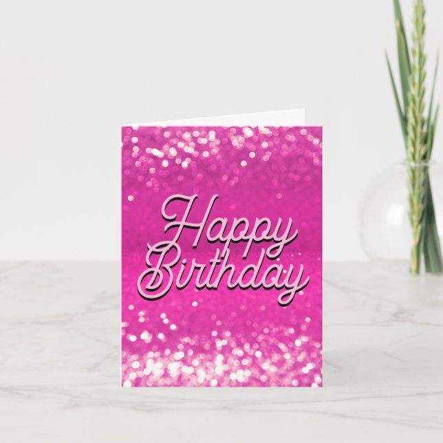 Hot Pink Glitter Bokeh Custom Text Note Card (Front)