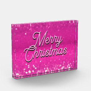 Hot Pink Glitter Bokeh Custom Text Photo Block