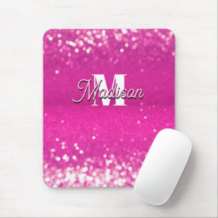 Hot Pink Glitter Bokeh Monogram Mouse Pad