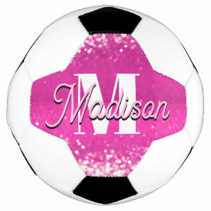 Hot Pink Glitter Bokeh Monogram Soccer Ball