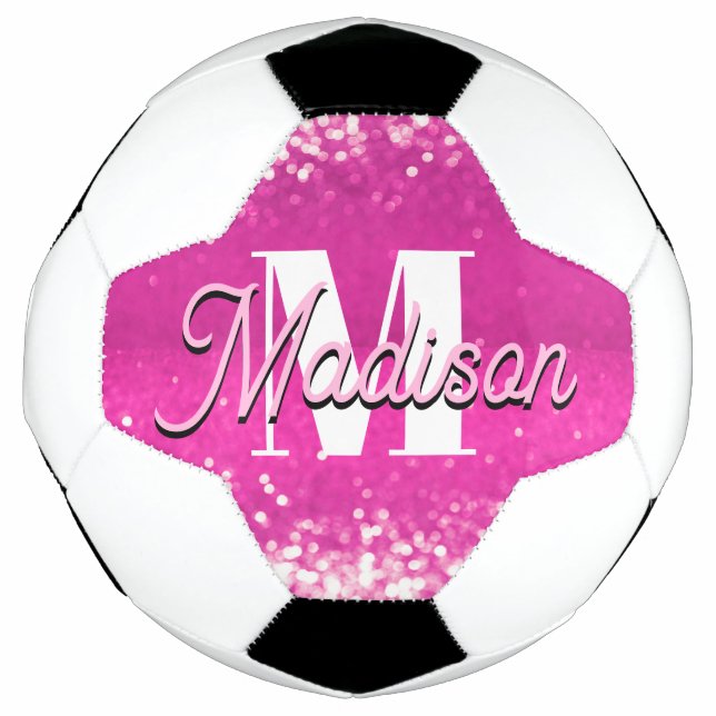 Hot Pink Glitter Bokeh Monogram Soccer Ball (Front)