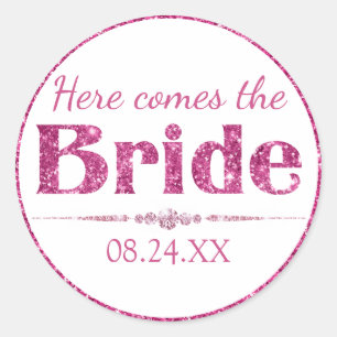 Hot Pink Glitter Bride and Diamonds Classic Round Sticker