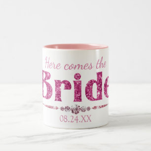 Hot Pink Glitter Bride and Diamonds Two-Tone Coffee Mug