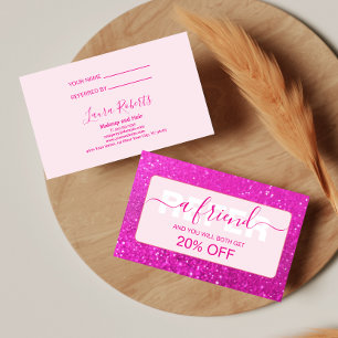 Hot Pink Glitter Clean Aesthetic Referral Card