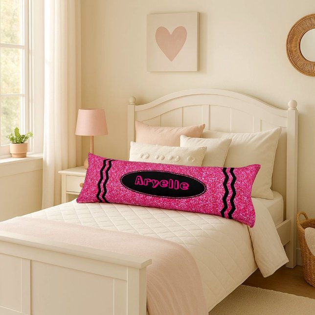 Hot Pink Glitter Crayon Custom Name Body Pillow (Creator Uploaded)