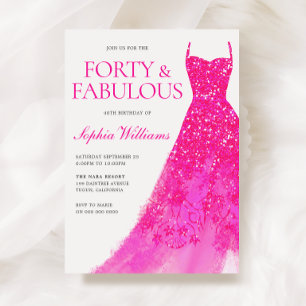 Hot Pink Glitter Dress 40th Birthday Party  Invitation