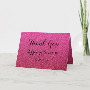 Hot Pink Glitter Fux Ombre Sweet 16 Thank You Card