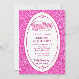 Hot Pink Glitter Girl Doll 57th birthday Invitation