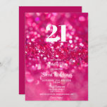 Hot Pink Glitter Glam 21st Birthday Invitation<br><div class="desc">Celebrate the birthday girl with this modern and glam 21st Birthday Invitation! Hot pink glitter design in front with solid pink background on the back. Age and all text can be changed.</div>