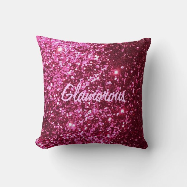 Hot Pink Glitter Glamourous Pillow (Front)