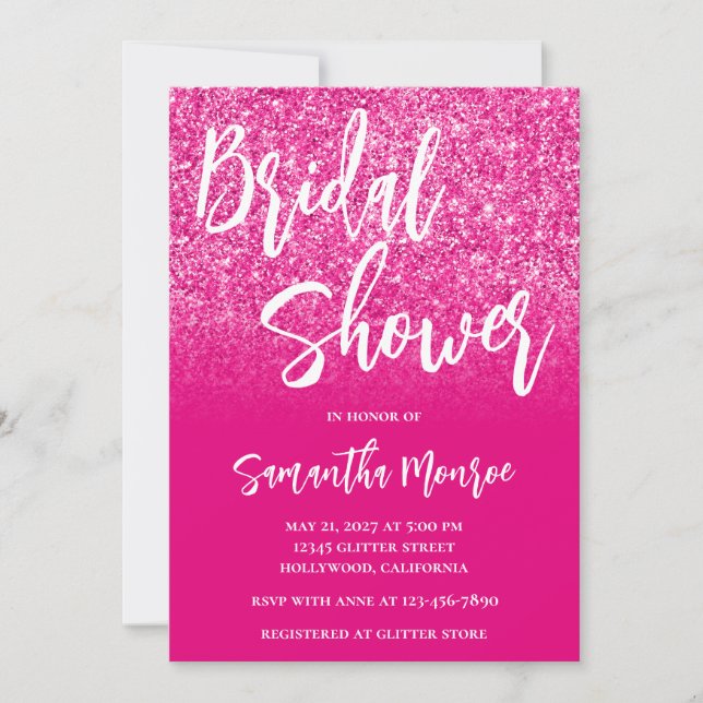 Hot Pink Glitter Gradient Bridal Shower Invitation (Front)