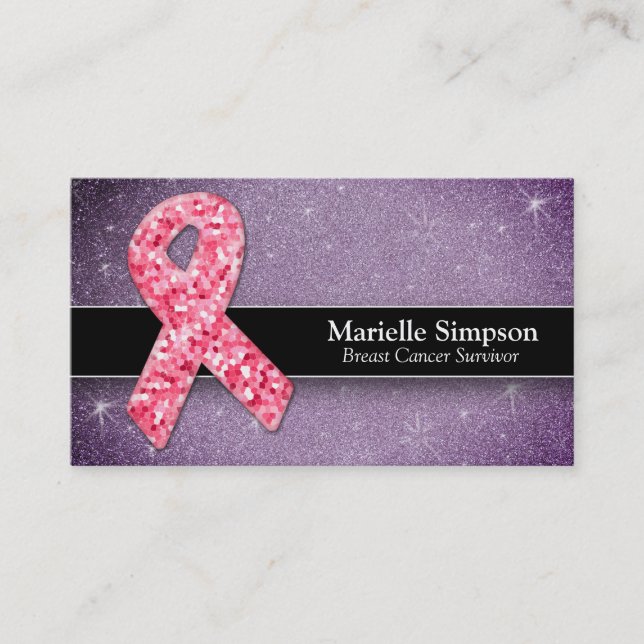 Hot Pink Glitter Life Coach Survivor Breast Cancer Business Card (Front)