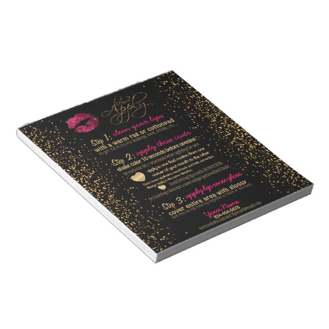 Hot Pink Glitter Lip Instructions Notepad (Angled)