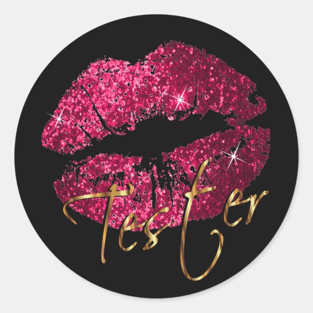 Hot Pink Glitter Lips 2 - Tester Classic Round Sticker (Front)