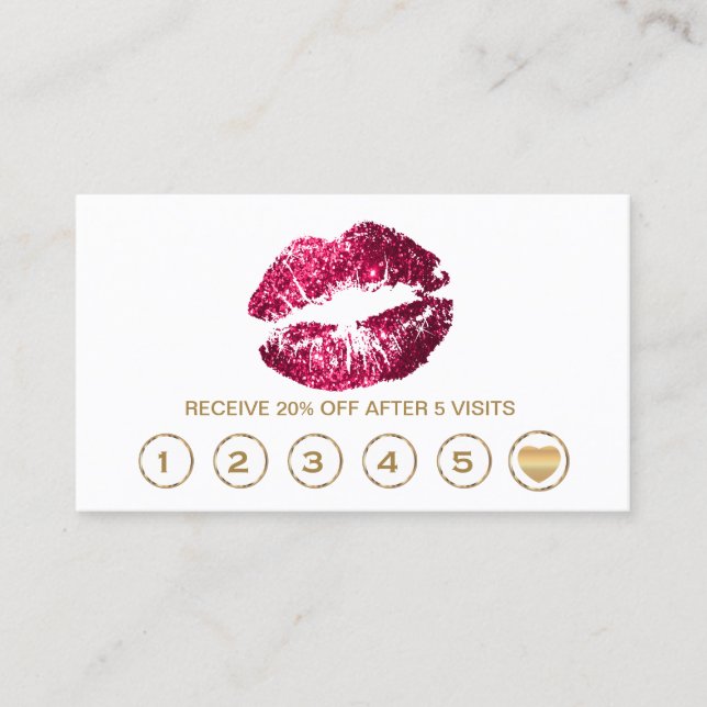 Hot Pink Glitter Lips 💋 Loyalty Cards on  White (Front)