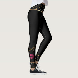 Hot Pink Glitter Lipstick Lips Leggings