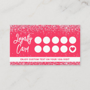 Hot Pink Glitter Nail Artist Beauty Salon Loyalty Card