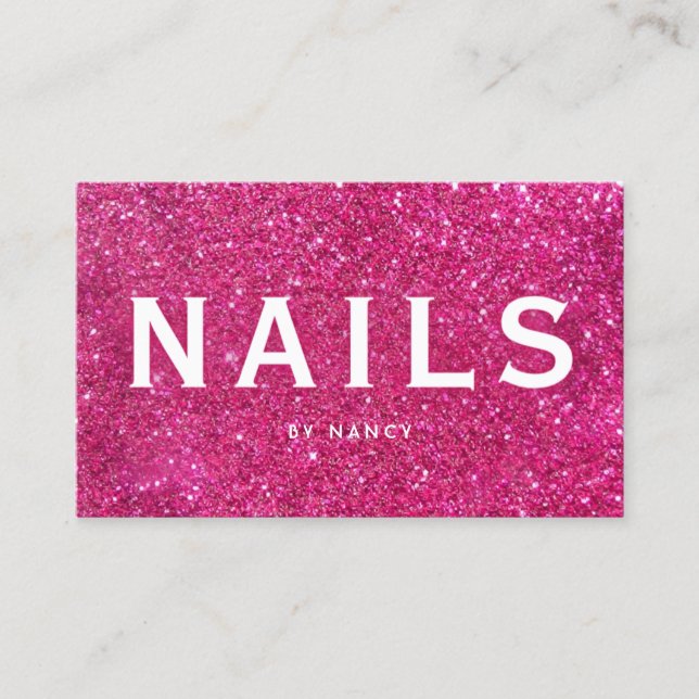 Hot Pink Glitter Nails  Business Card (Front)